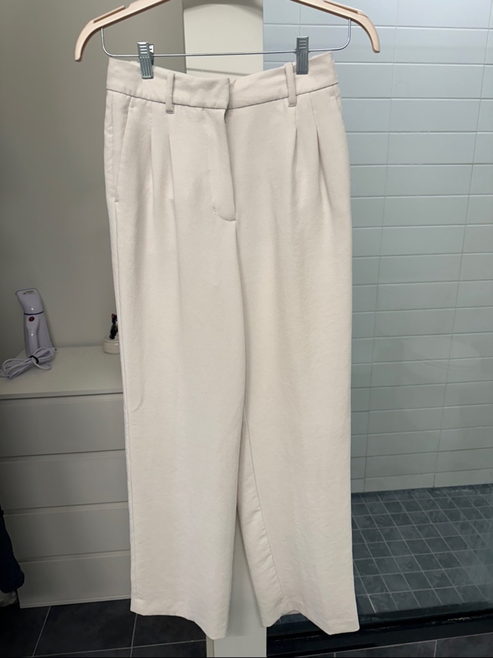 Aritzia Cream Wide-Leg Trousers